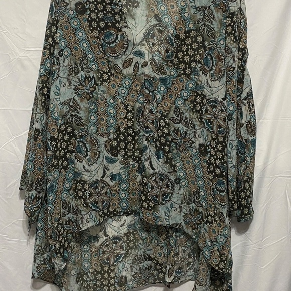 Lane Bryant shirt women 22/24 green multi color long sleeve open shoulder blouse - Picture 7 of 13
